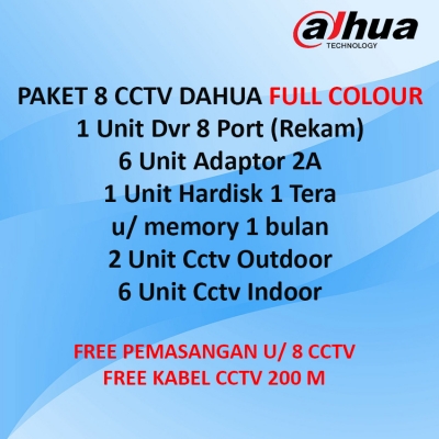Paket 8 Cctv Merk Dahua Full Colour